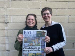 Bath councillors celebrate historic win by holding up local paper headline