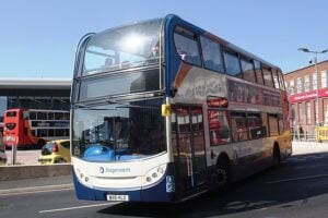 Bus leaving Exeter bus station