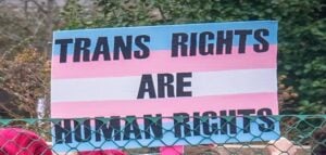 Trans rights flag with fence